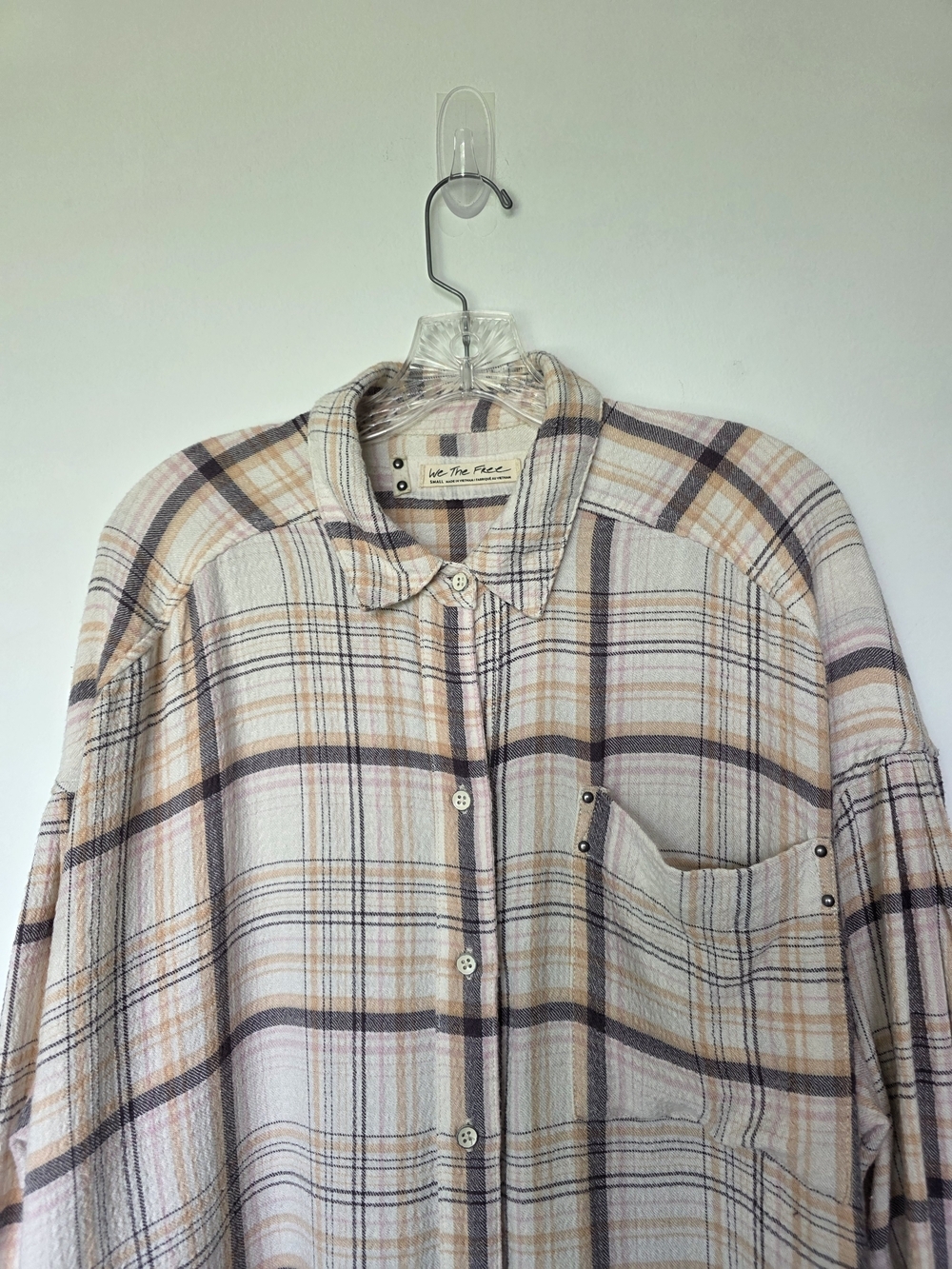 Free People Hidden Valley Plaid Shirt in Cream, Taupe Soft Pink Oversized - Picture 3 of 10